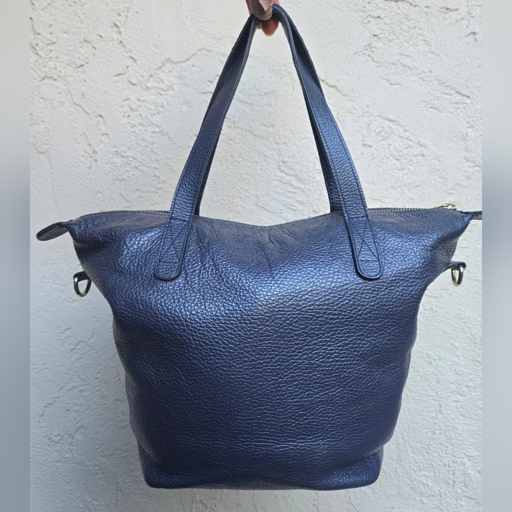 Cuyana Navy Leather Suede Small Tote Bag without Removable Strap - Picture 3 of 16